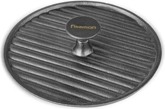 Fissman Round Grill Press With Bakelite Knob Cast Iron Black 24cm