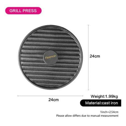 Fissman Round Grill Press With Bakelite Knob Cast Iron Black 24cm