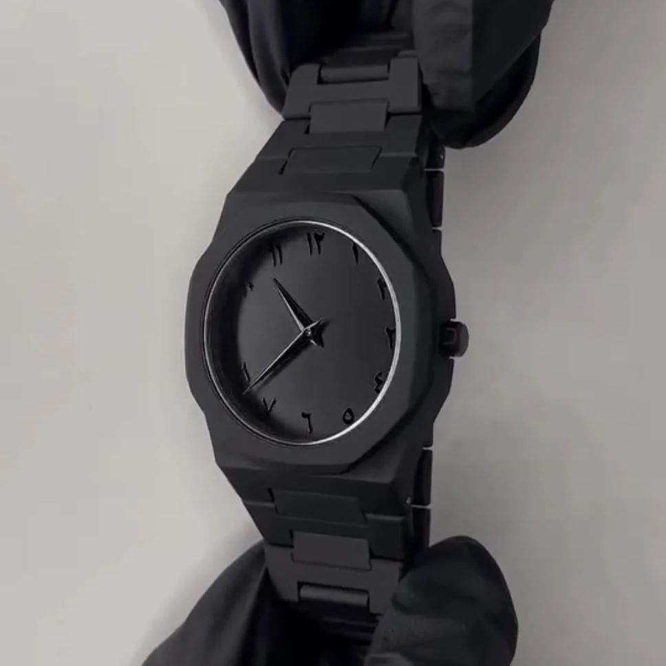 Aura Quartz Watch Black Lightweight Design Arabic Dial Black Aura Arabic Watch For Men Trendy Fiber Plastic Timepiece With Arabic Numerals