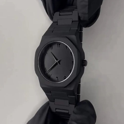 Aura Quartz Watch Black Lightweight Design Arabic Dial Black Aura Arabic Watch For Men Trendy Fiber Plastic Timepiece With Arabic Numerals