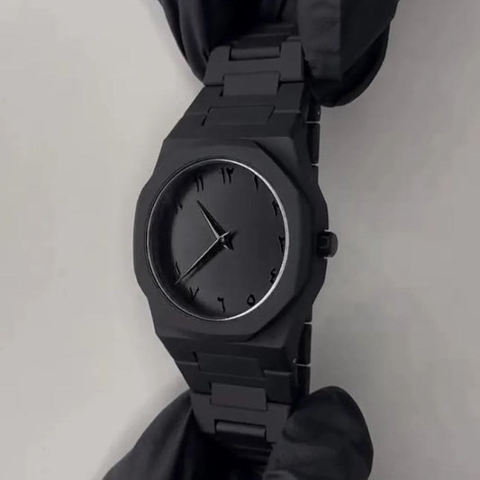 Aura Quartz Watch Black Lightweight Design Arabic Dial Black Aura Arabic Watch For Men Trendy Fiber Plastic Timepiece With Arabic Numerals