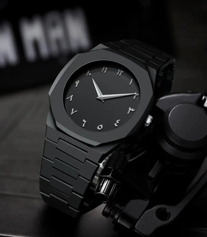 Aura Quartz Watch Black Lightweight Design Arabic Dial Black Aura Arabic Watch For Men Trendy Fiber Plastic Timepiece With Arabic Numerals